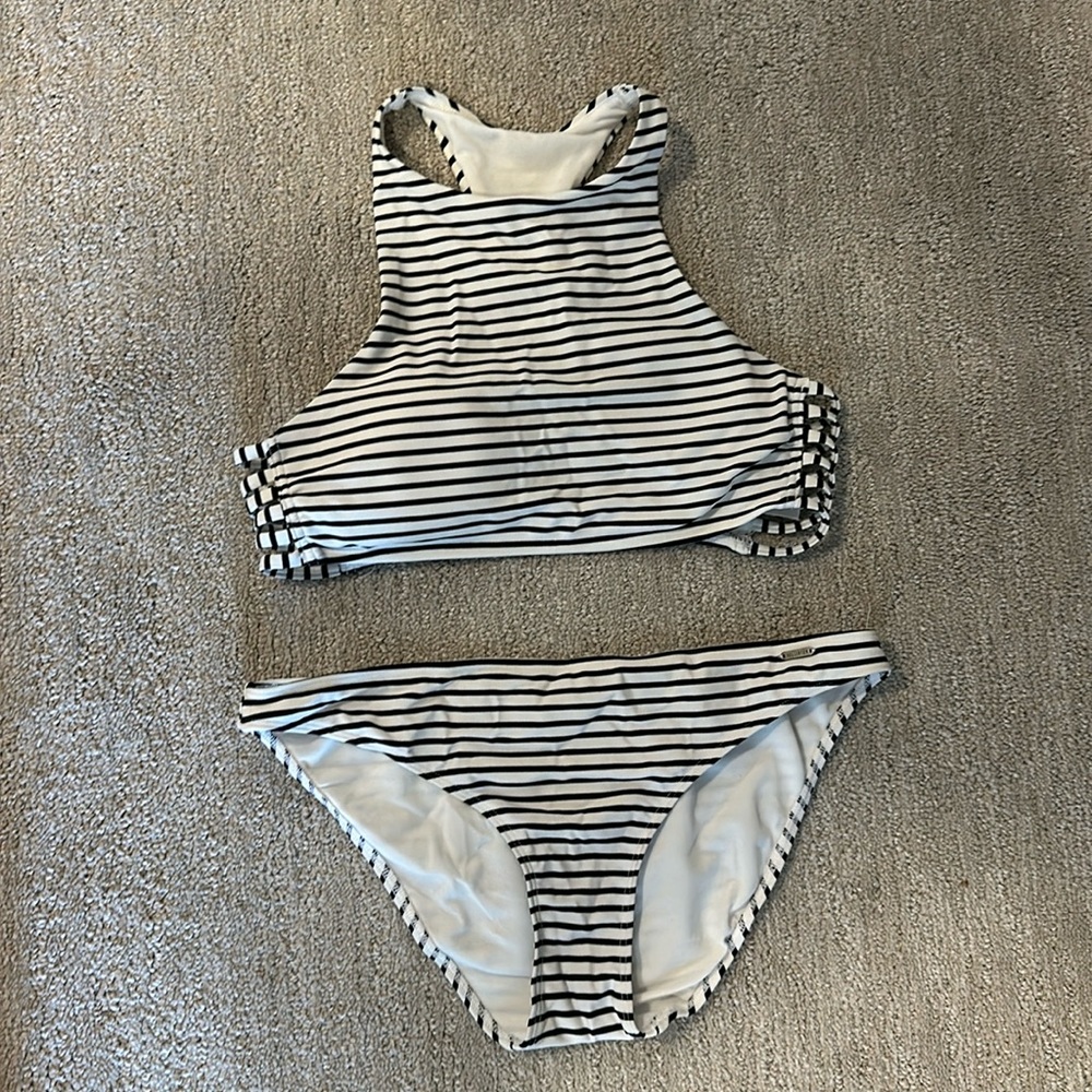 Striped High Neck Bikini